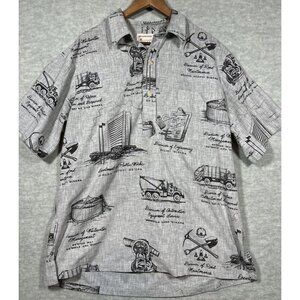 Kahala Mens Hawaiian Shirt Gray Popover Construction Trucks‎ XL